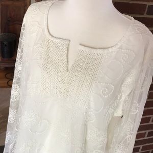 NWT ivory Now & Then lined, embroidered tunic